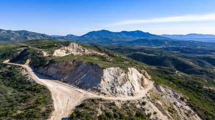 Poster - Stunning Aerial View of Mountain Ranges and Rolling Hills in a Picturesque Landscape : Generative AI