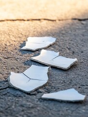 Aufkleber - Broken ceramic pieces scattered on a surface creating an artistic and textured focal point : Generative AI