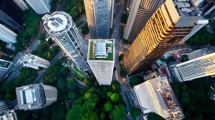 Poster - Aerial View of Modern Urban Buildings Over Lush Green Trees in City Landscape : Generative AI