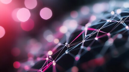 Fototapete - Abstract Network of Connections with Colorful Light Bokeh Effect in a Technological Background : Generative AI