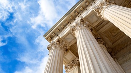 Aufkleber - Impressive historic building with majestic columns against a bright blue sky creating a powerful image : Generative AI