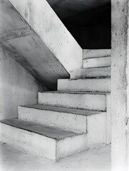 Fototapete - Minimalist Black and White Photograph of Concrete Stairs Leading Into Darkness for Dramatic Effect : Generative AI