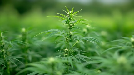 Aufkleber - Lush hemp plant growing in vibrant green field symbolizing natural agriculture and wellness trends : Generative AI