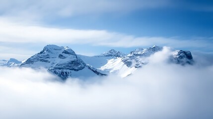 Poster - Majestic snowcapped mountains rising above a sea of clouds under a clear blue sky : Generative AI