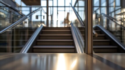 Poster - Contemporary staircase with a modern glass design leading to bright open spaces and natural light : Generative AI