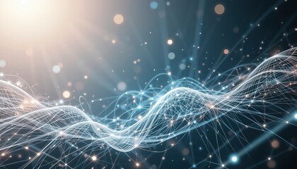 Poster - Dynamic energy visualization of light waves and particles digital art abstract environment high-tech viewpoint conceptual representation for modern science
