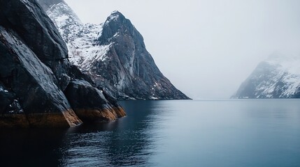 Aufkleber - Breathtaking view of rocky mountains and calm waters in a serene coastal landscape : Generative AI