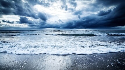 Aufkleber - Vivid coastal scene with crashing waves set against a stormy sky revealing ocean depths : Generative AI