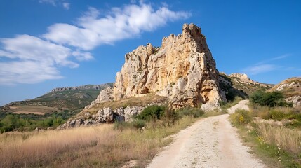 Poster - Stunning Rocky Landscape Against Blue Sky Highlighting Nature's Raw Beauty : Generative AI