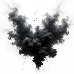 Aufkleber - Black ink explosion, cut out shape. Grunge element abstract background. Artistic splash dirty concept. Wave ink isolated paint bright swirl smoke pigment.