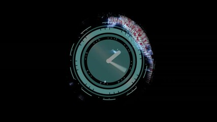 Poster - Digital elements creating futuristic clock animation on dark background