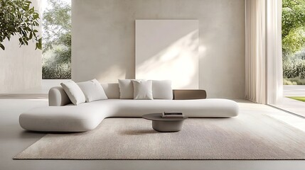 Aufkleber - Stylish Modern Living Room with a Unique Shaped Sofa and Natural Light : Generative AI