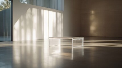 Aufkleber - Modern Clear Table Casting Beautiful Shadows in Minimalist Interior Design with Natural Light : Generative AI