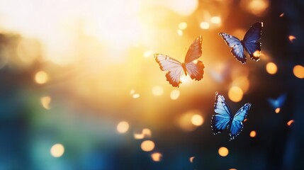 Poster - Colorful Butterflies Dancing in Sunlight Creating a Magical Atmosphere of Nature and Freedom : Generative AI