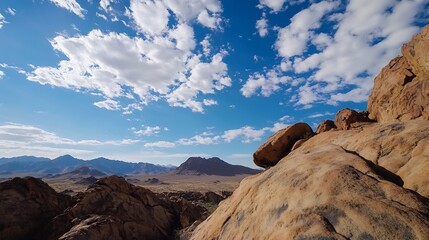Aufkleber - Breathtaking View of Rocky Landscape Surrounded by Blue Sky and Fluffy Clouds : Generative AI