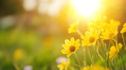 Fototapete - Bright yellow flowers blooming under the warm sunlight during a beautiful spring day : Generative AI