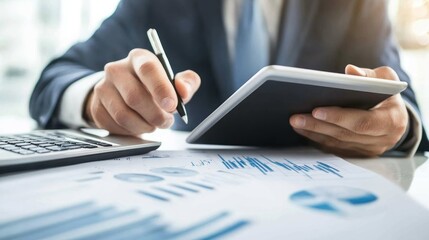 Poster - Businessman Analyzing Financial Data on Tablet