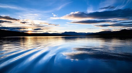 Leinwandbilder - Breathtaking sunset reflection on calm lake water creating captivating wave patterns : Generative AI