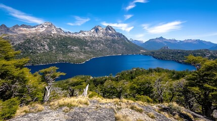 Poster - Stunning Landscape View of a Serene Lake Surrounded by Grand Mountains : Generative AI