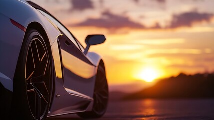 Aufkleber - Sporty luxury car silhouetted against a vibrant sunset backdrop highlighting its sleek lines : Generative AI