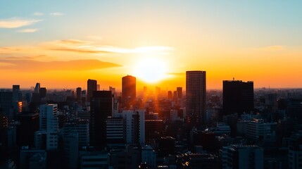 Aufkleber - Stunning city skyline illuminated by sunset with dramatic clouds and modern architecture : Generative AI