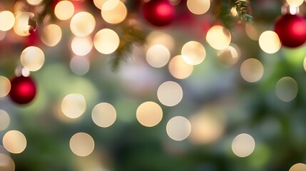 Aufkleber - Beautiful Christmas bokeh background with red ornaments and glowing lights creating a festive atmosphere : Generative AI