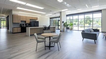Aufkleber - Modern office interior with stylish furniture and large windows letting in natural light : Generative AI