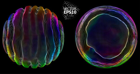 Fototapete - Futuristic Abstract Background. 3d Vector Illustration. Warp surface. Distortion. Fabric. Space surface. sci-fi backdrop. Dots and lines connections. Big data wireframe.