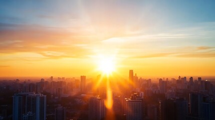 Fototapete - Stunning sunrise over a modern cityscape filled with skyscrapers and a vibrant sky : Generative AI