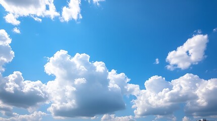 Aufkleber - Beautiful blue sky with fluffy white clouds basking in the sunlight on a clear day : Generative AI