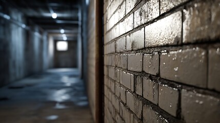Aufkleber - Mysterious underground corridor featuring wet brick walls and dim lighting creating an eerie atmosphere : Generative AI