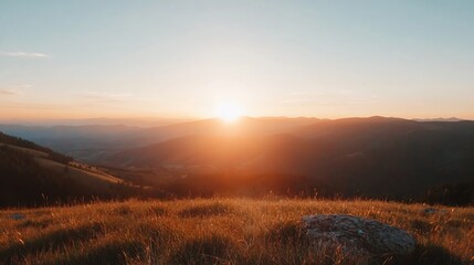 Aufkleber - Breathtaking sunset view over rolling hills and grassy fields glowing in warm twilight light : Generative AI