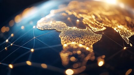 Leinwandbilder - Stylized representation of an illuminated globe showcasing glowing connections over the African continent with digital effects : Generative AI