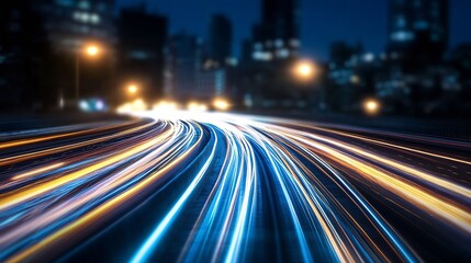 Poster - Vibrant and Dynamic Light Trails on City Road at Night Capturing Urban Energy in Motion : Generative AI