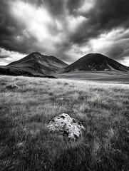 Aufkleber - stunning black and white landscape of mountains under a dramatic cloudfilled sky showcasing nature's