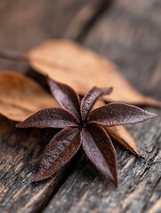 Poster - Exotic star anise spice pod on rustic wooden surface highlighting natural earthy colors and textures : Generative AI