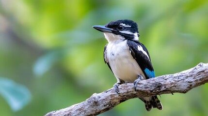 Poster - Colorful Bird Perched on Branch Surrounded by Lush Green Foliage in Nature : Generative AI