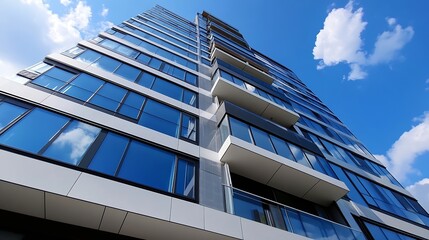 Aufkleber - Modern glass building reaching for the sky showcasing urban architecture and daylight reflections : Generative AI