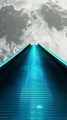 Wall Mural - vertical 9:16 An infinite staircase floats weightlessly to the moon. Each step glows faintly with blue and silver light, disappearing into the void above. Surreal dreamscape aesthetic