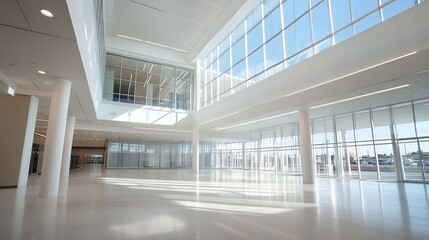 Leinwandbilder - Modern Bright Indoor Space with Large Windows Creating a Sleek and Open Environment : Generative AI