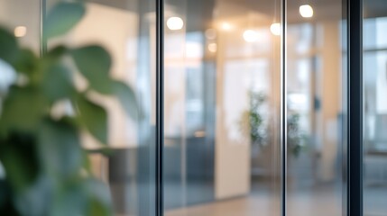 Aufkleber - Modern office space with glass doors and soft lighting creating a sleek professional environment : Generative AI