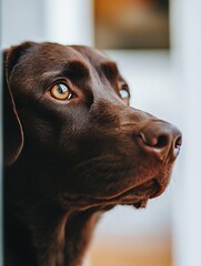 Poster - Pensive brown Labrador dog gazing thoughtfully with captivating eyes reflecting emotion : Generative AI