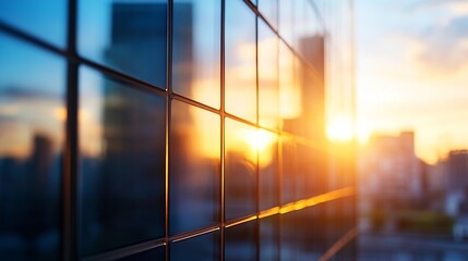 Aufkleber - Stunning reflection of a sunset captured on the glass facade of a modern building : Generative AI