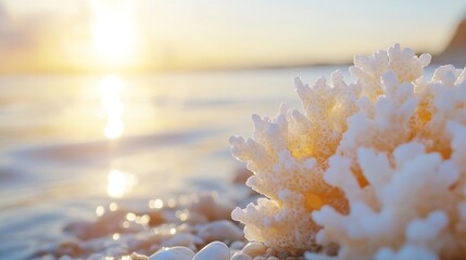 Leinwandbilder - Closeup of Beautiful Coral on Sandy Beach During Sunset : Generative AI