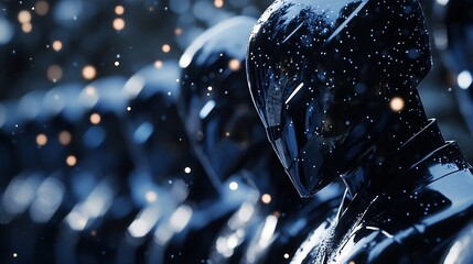 Aufkleber - A closeup view of sleek modern mannequins in a row set against a dreamy snowfall backdrop : Generative AI