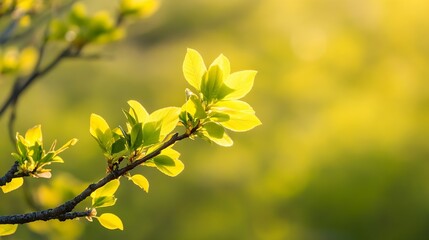 Poster - Closeup of fresh green leaves illuminated by sunlight showcasing the beauty of nature in spring : Generative AI