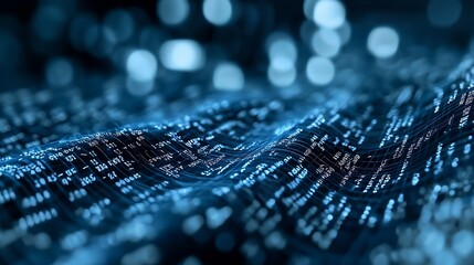 Leinwandbilder - Abstract digital code flowing with glimmering bokeh effects creating a futuristic atmosphere : Generative AI