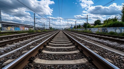 Poster - Perspective View of Train Tracks Stretching Towards the Horizon : Generative AI
