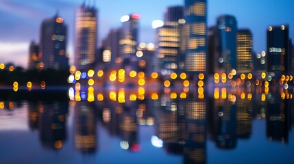 Aufkleber - Blurred City Lights Reflected on Water Surface at Night with Beautiful Bokeh : Generative AI