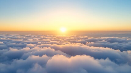 Poster - Stunning aerial view of clouds with sun rising above the horizon creating a serene atmosphere : Generative AI